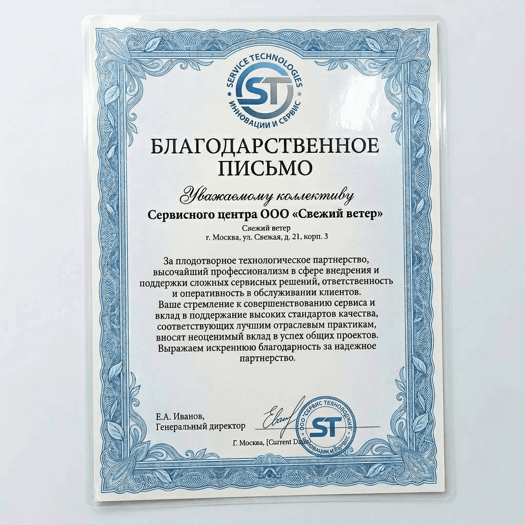 Благодарность от Canon Technologies